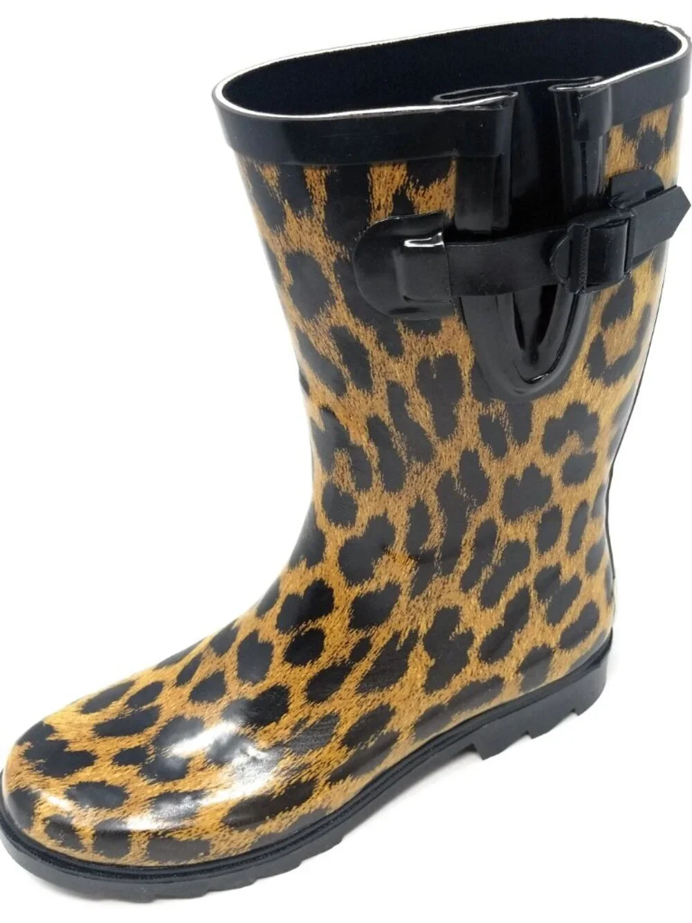 Women Mid Calf Rubber Rain Boots, RB-5406, Leopard, size 10